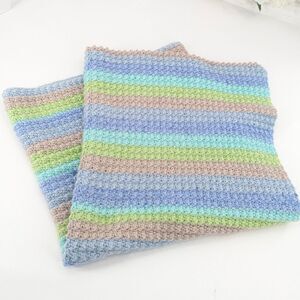 Blue Rainbow Handmade Crochet Baby Crib Blanket  35"x35"